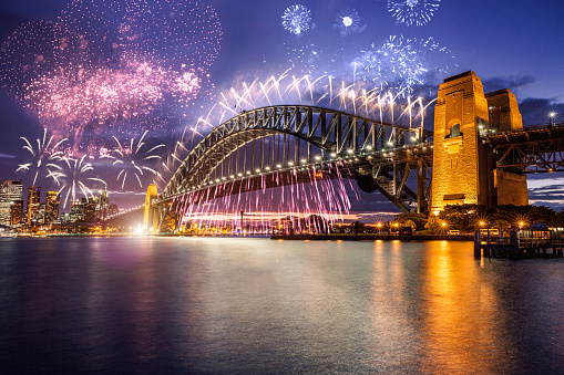New Year's day fireworks and celebrations in Sydney, Australia.